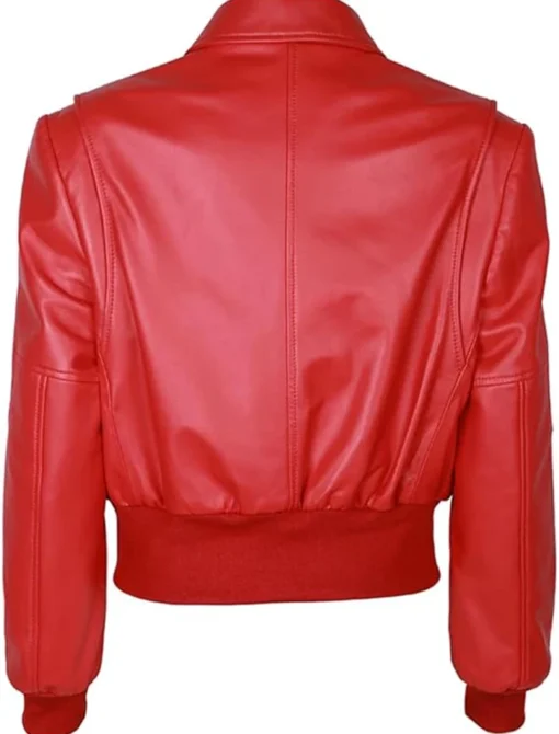 Classic Red Leather Bomber Jacket Women's Zipper Style Jacket - Image 2