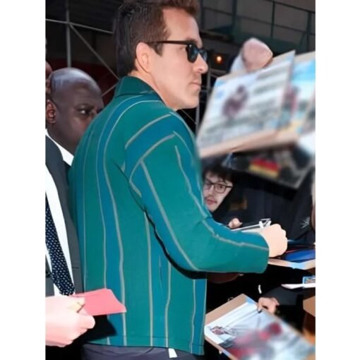 Street Style Ryan Reynolds Green Striped Jacket - Image 3