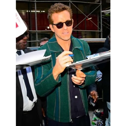 Street Style Ryan Reynolds Green Striped Jacket - Image 2