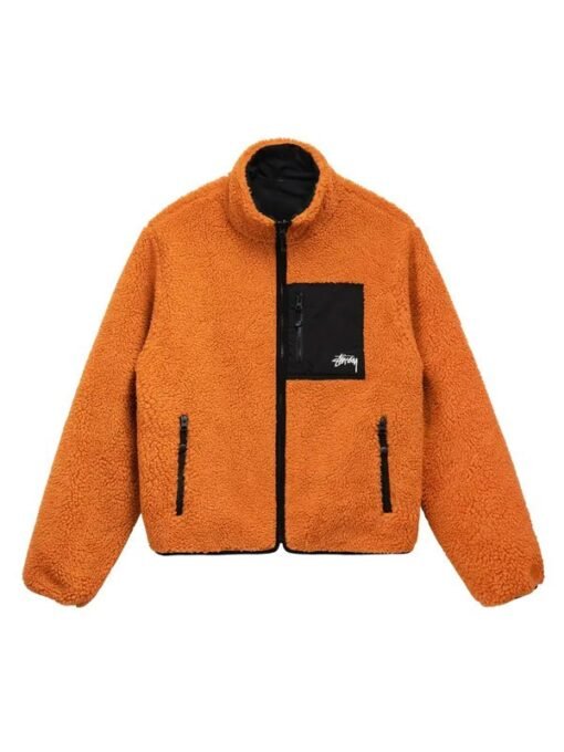 Stussy 8 Ball Sherpa Reversible Jacket ‘Orange’ - Image 2