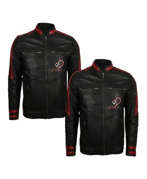Valentine Day Couples Black Biker Leather Jacket