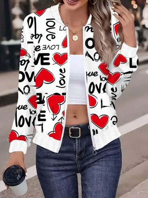 Valentine Day Love Heart Pattern Print Jacket