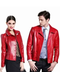 Valentines Day Couple Red Leather Jacket