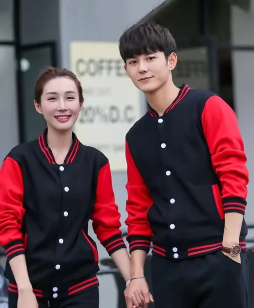Valentines Day Couples Red and Black Varsity Jacket