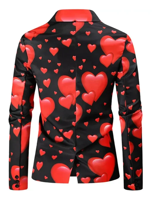 Valentines Day Hearts Printed Black Blazer - Image 2