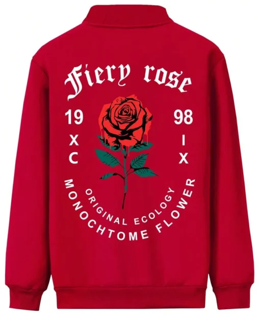 Valentine’s Day Men Romantic Rose and Slogan Print Red Jacket