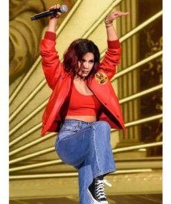 MTV Awards Vanessa Hudgens Red Leather Jacket