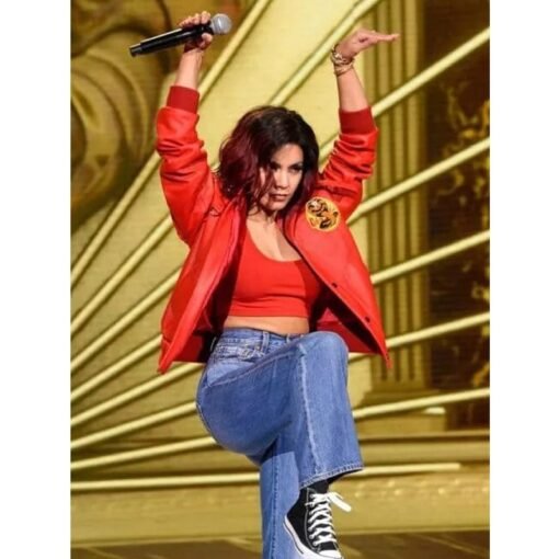 MTV Awards Vanessa Hudgens Red Leather Jacket