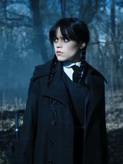 Wednesday Jenna Ortega Black Trench Coat