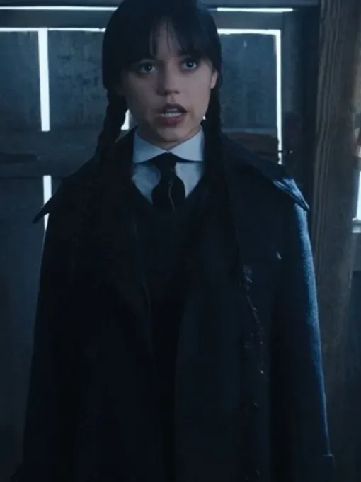 Wednesday Jenna Ortega Black Trench Coat - Image 5