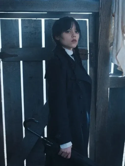 Wednesday Jenna Ortega Black Trench Coat - Image 4