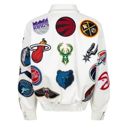 White NBA Teams Collage Jeff Hamilton Wool Jacket - Image 2