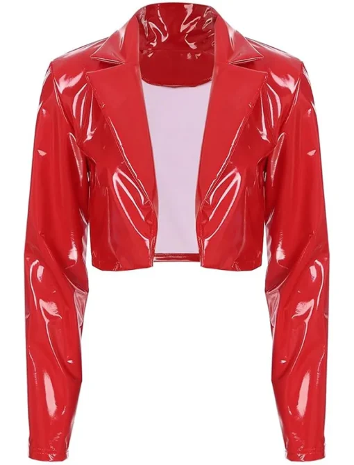 Women Classic Red Leather Jacket Cropped