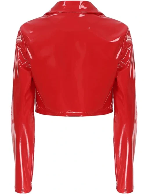 Women Classic Red Leather Jacket Cropped - Image 2