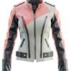 Women’s Ash Grey Pink Leather Bikers Jacket