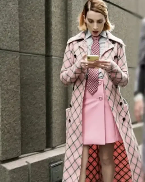 Younger Season 07 Lauren Heller Pink Checked Long Coat