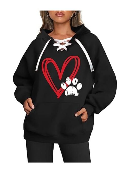 Valentine Day Black Lace Up Hoodie