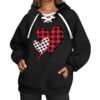 Valentine Day Black Check Heart Hoodie
