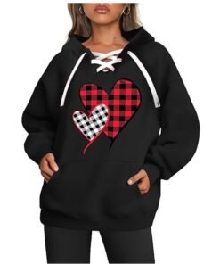 Valentine Day Black Check Heart Hoodie