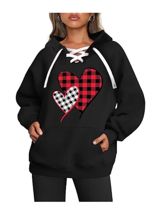 Valentine Day Black Check Heart Hoodie