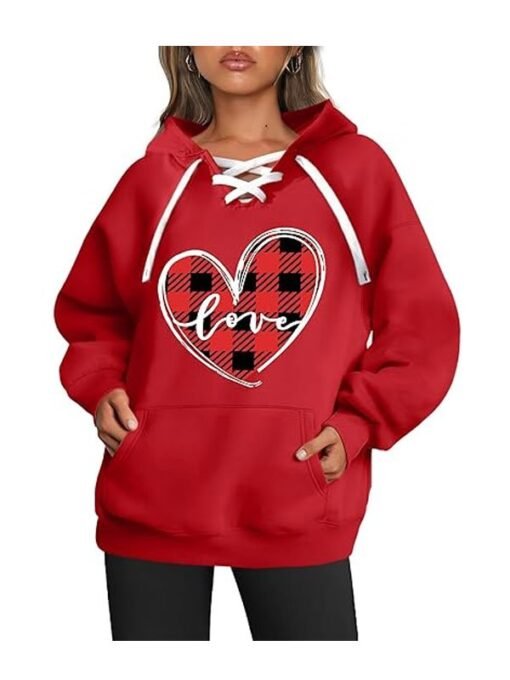 Valentine Day Red Check Heart Hoodie