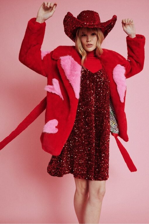 Faux Fur Coat with Love Heart Detailing - Image 3
