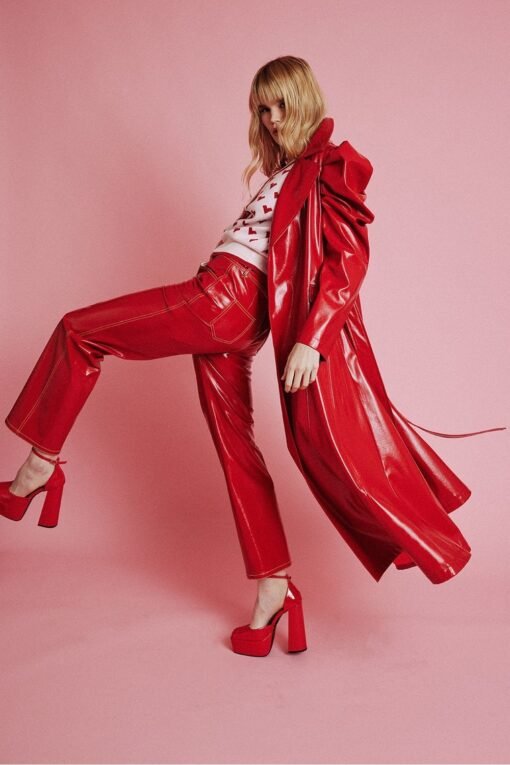 Red Eco Leather Grande Trench Coat - Image 4
