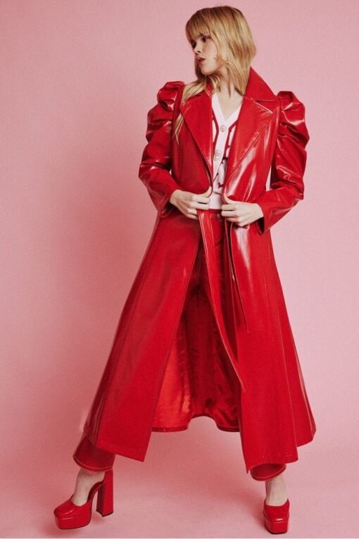 Red Eco Leather Grande Trench Coat