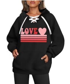 Valentine Day Black Lace Up Love Hoodie