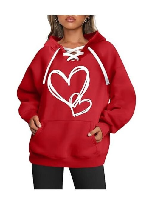 Valentine Day Red Lace Up Hoodie